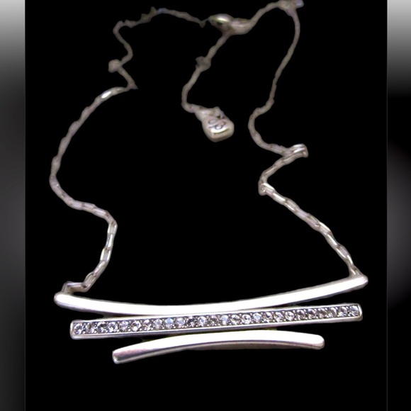 Brighton Silvertone Bar with Crystals Necklace.  Dainty Bar Necklace - Picture 1 of 9